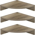 Fun Memories Corner Shelf Wall Mount, Wood Floating Corner Shelves,Corner Wall Shelf for Bedroom, Bathroom, Kitchen, Living Room (Grey, 3 Pack)
