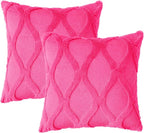 decorUhome Spring Euro Sham Throw Pillow Covers 26x26 Inch Set of 2, Soft Plush Faux Fur Wool Hot Pink Couch Pillow Covers, Decorative Neutral Pillow Cases for Bed Sofa Living Room Valentines Decor