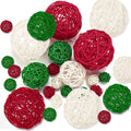 SANNIX 16PCS 3 Sizes Wicker Rattan Balls Christmas Ornaments Wedding Party Decorations Wicker Takraw Natural Orbs Red Green White Ratten Ball Home Yard Hanging Ornaments