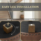Homepop Home Decor | Upholstered Round Storage Ottoman with Nailheads| Ottoman with Storage for Living Room & Bedroom, Brown Faux Leather