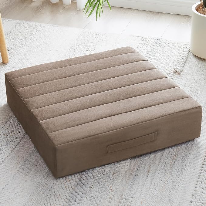 22 inches Floor Pillow for Adults - Large Meditation Cushion with Thick Foam & Soft Tufted Cover - Premium Outdoor Square Floor Cushion Seat - Yoga Pillows for Sitting On Floor - Coffee