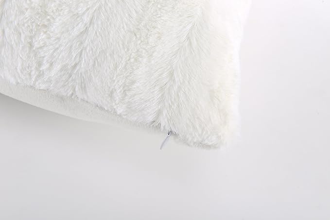 Cheer Collection Faux Fur Throw Pillows - Decorative Pillows for Couch, Bed Throw Pillows, White Accent Pillows for Bedroom or Living Room Aesthetic, Set of 2 Furry Throw Pillows, 18”x18”