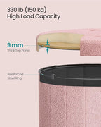 SONGMICS Mazie Collection - Round Storage Ottoman, Folding Footrest Stool with Removable Lid, Easy Assembly, Teddy Fleece Vanity Stool for Bedroom, Living Room, Entryway, Jelly Pink ULSF606R01