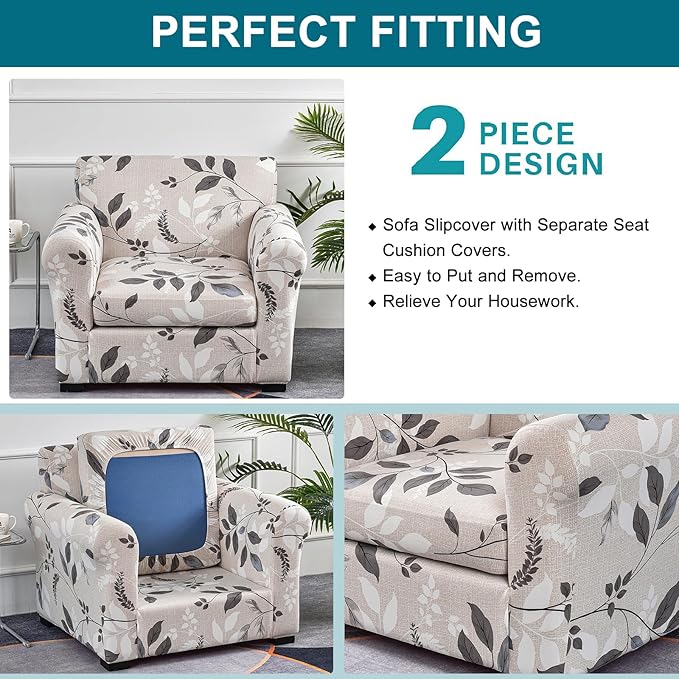 KRFOONN 2 Piece Chair Covers Printed Sofa Covers Couch Covers Washable Armchair Sofa Couch Slipcover Furniture Protector with Elastic Bottom for Living Room (Armchair, 23), Small