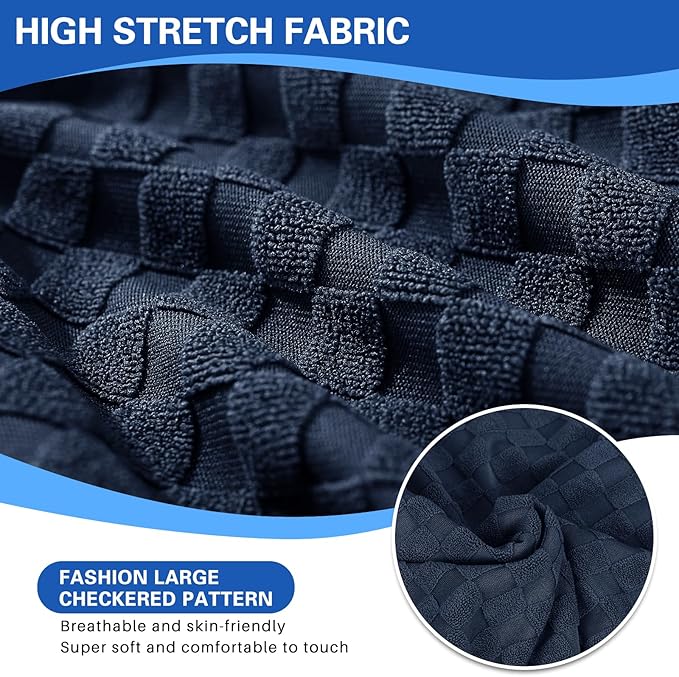 YEMYHOM Stretch Individual Cushion Covers Large Sofa Seat Cushion Slipcovers Soft Couch Cover Replacement Large Checkered Furniture Protector with Elastic Bottom (2 Pcs XL Cushion Covers, Navy)