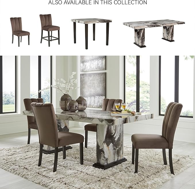 Signature Design by Ashley Jazmore Contemporary Velvet Upholstered High Back Dining Chair with Solid Wood Frame and Stitching Details, Set of 2, Dark Brown
