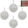 Iridescent Crystal Rhinestone Ball Ornaments, 4 Pack Handcrafted Sparkling Christmas Tree Decorations, Hanging Ornaments for Holiday & Home Décor in Luxury Gift Box