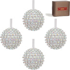 Iridescent Crystal Rhinestone Ball Ornaments, 4 Pack Handcrafted Sparkling Christmas Tree Decorations, Hanging Ornaments for Holiday & Home Décor in Luxury Gift Box