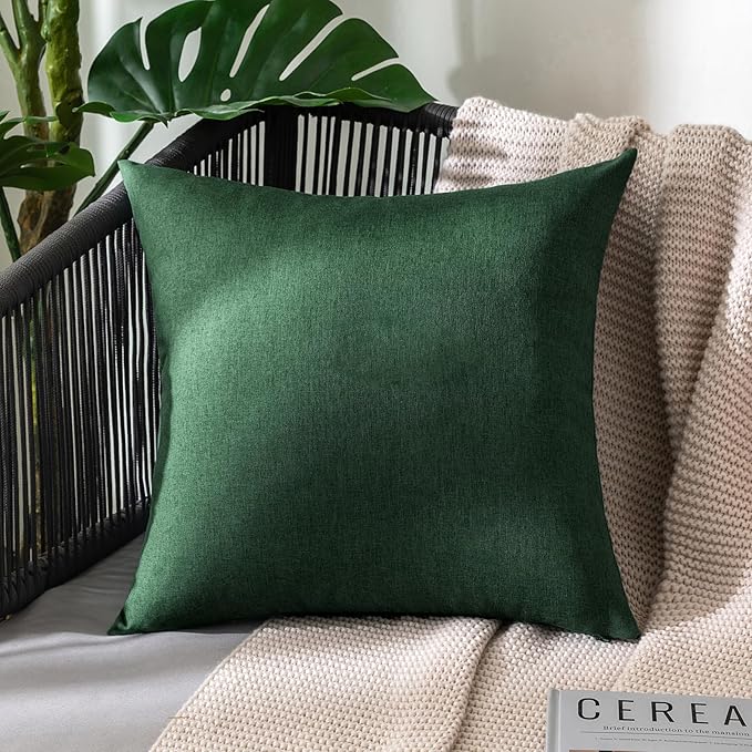 MIULEE Pack of 2 Decorative Outdoor Solid Waterproof Throw Pillow Covers Christmas Faux Linen Garden Farmhouse Cushion Cases for Patio Tent Balcony Couch Sofa 20x20 Inch Emerald Green
