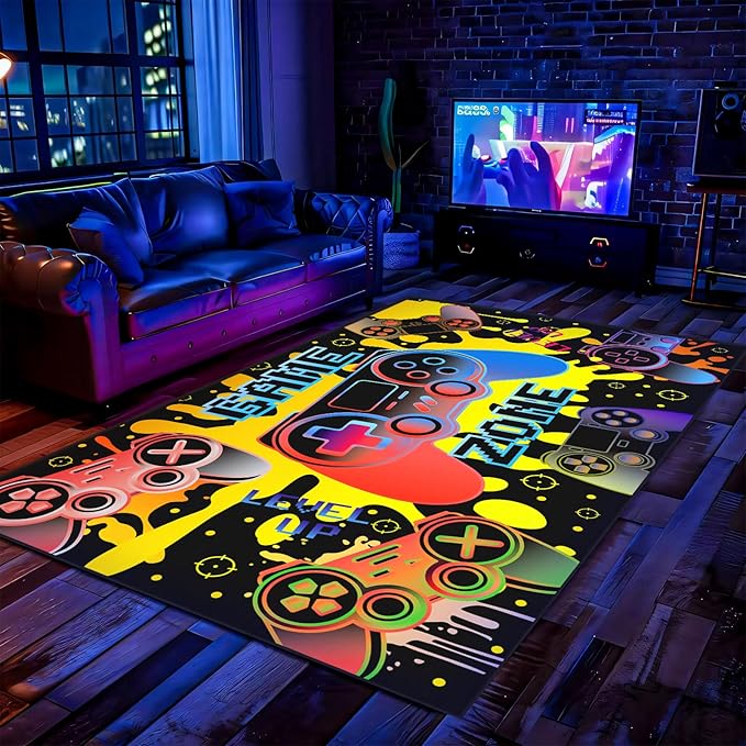 Gaming Rug for Living Room Colorful Large Area Rug 4x6 ft Gamer Room Decor for Boys Girls Gamer Rug for Gaming Room Floor Mat 3D Video Game Area Carpet for Bedroom,Game Room & Dorm