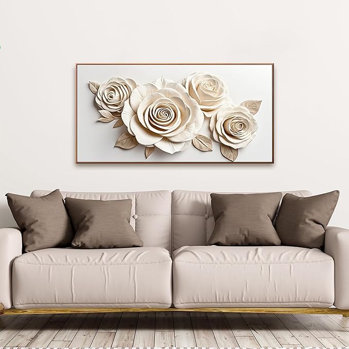 Canvas Art Wall Decor Print Paintings White Flower Wall Art Prints Pictures Decor Ready To Hang Pictures For Bedroom Bathroom And Office Kitchen Home Wall Decor Artwork 20"×40" With Framed