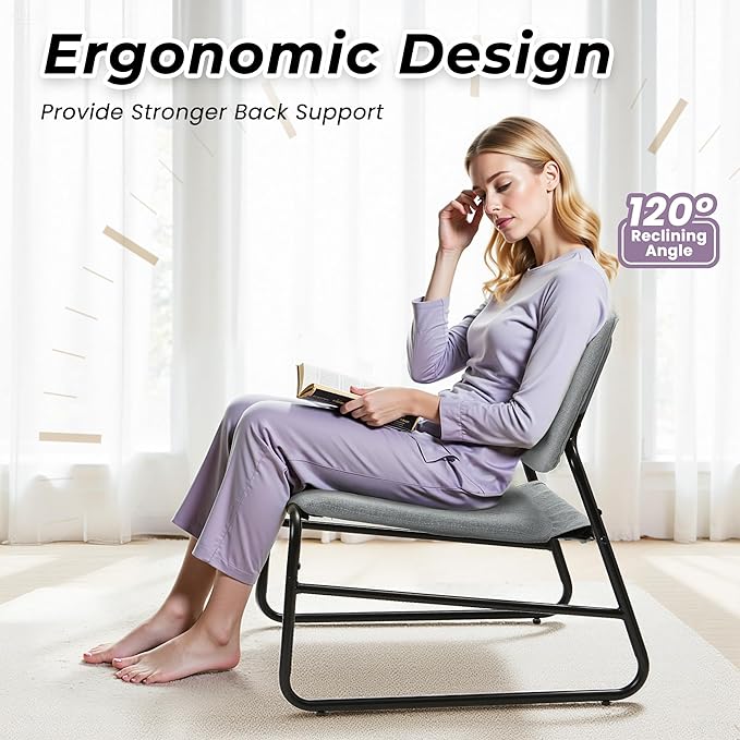 DAICO Modern Accent Chair Armless Sling Accent Chairs Comfy Upholstered Side Sitting Chairs with Metal Frame for Living Room Bedroom Balcony Garden, Linen, Grey
