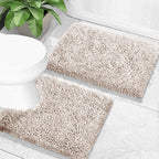 Yimobra Toilet Rugs U Shaped Washable, Extra Thick Soft Absorbent Chenille Contour Bathroom Rugs for Toilet 24x20 Inch, Quick Dry Non Slip Toilet Mat for Bath Floor, Khaki