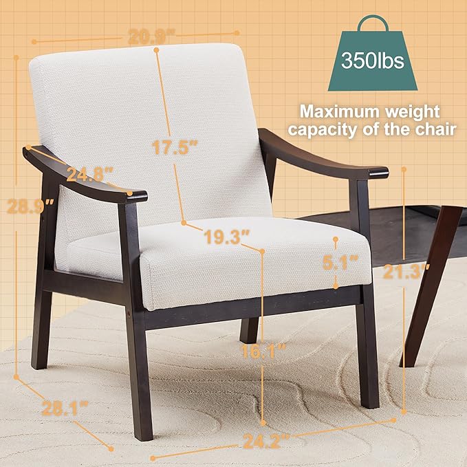 KEIKI Mid-Century Modern Accent Chair with Solid Wood Frame, Tech Fabric Armchair with Supportive Cushioned Back