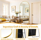 Full Length Mirror, 76"x34" Oversized Floor Mirror Freestanding, Full Body Mirror Floor Standing Mirrors with Stand, Hanging Mounted Mirrors for Bedroom Living Room, Gold, Arched Style
