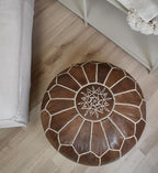 Poufs&Pillows Premium Moroccan Leather Pouf - Handmade - Delivered Stuffed - Ottoman, Footstool, Floor Cushion (Wood Brown)