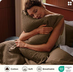 Bedsure Cotton Duvet Cover Queen Size - 100% Cotton Waffle Weave Brown Duvet Cover Queen Size, GentleSoft™ and Breathable Bedding Set for All Season, 3 Pieces, 90"x90"
