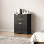 5 Wooden Drawer Dresser for Bedroom Storage, Modern Farmhouse Wood Chest of Drawers with Metal Handles, Wide Storage Cabinet for Closet, Living Room, or Entryway Black