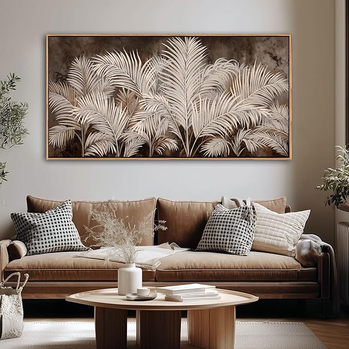 Boho Wall Art in Modern Brown, Minimalist Canvas Artwork for Living Room,Framed Large Wall Art for Bedroom Wall Decor - Textured Decorative Neutral Wall Pictures 20×40IN
