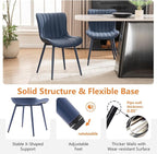 YOUNUOKE Mid-Century Modern Dining Chairs Set of 2, Navy Blue PU Leather Upholstered Kitchen Chairs with Navy Blue Metal Legs, Armless Accent Chair for Dining Room, Guest Reception Room