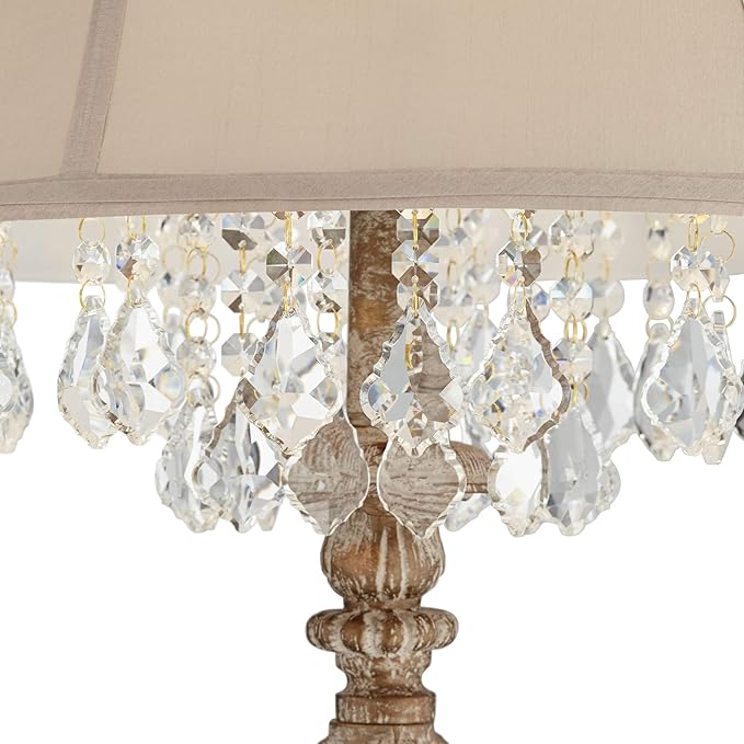 Barnes and Ivy Duval French Vintage Traditional Standing Floor Lamp 63.5" Tall Distressed Candlestick Crystal Glass Beading Cream Bell Shade Decor for Living Room Reading House Bedroom Home