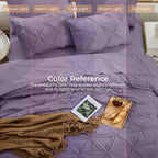 Sasttie Queen Comforter Set, 7-Piece Bed in a Bag, Pintuck Bedding Sets for All Season, Includes Comforter, Flat Sheet, Fitted Sheet, Pillowcases and Pillowshams, New Purple