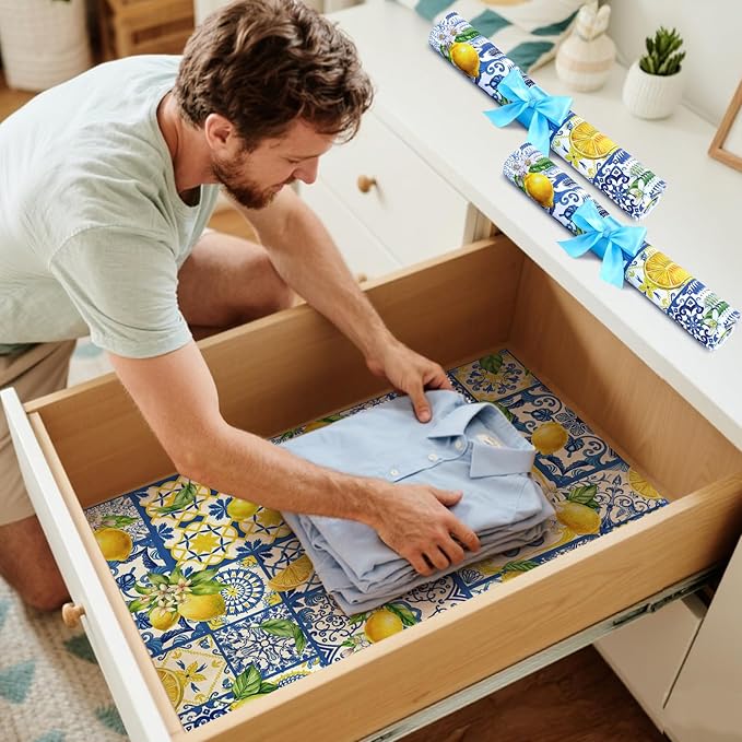 BBTO 20 Sheet Scented Drawer Liners for Dressers 15.8" x 22" Scented Fragrant Cabinet Paper Liners Non Adhesive Drawer Paper Mats for Bedroom Home Closet Shelves(Lemon)