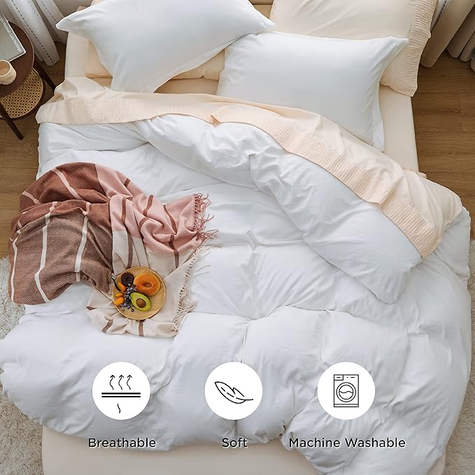 Bedsure White Duvet Cover Full Size - 3 Pieces Prewashed Extra Soft Cotton-Like Polyester Bedding Set, Includes 1 Duvet Cover 80x90 Inches with Zipper Closure & 2 Pillow Shams, Comforter Not Included