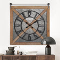 Oakrain Rustic Large Wall Clock, Classic Vintage Hanging Clock, Silent Non-Ticking Square Wall Clock for Living Room Bedroom Office, Numeral, Brown, 27''x29''