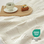 Amélie Home Checkered Chenille Knit Throw Blanket for Couch, Classic Texture Decorative Soft Blanket for Sofa, Chair & Bedroom, 50"x60", Ivory