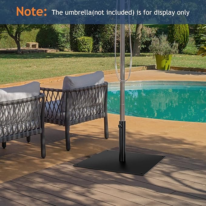 HAPPYGRILL 25" Patio Umbrella Base, 42 LBS Heavy Duty Umbrella Stand, Square Umbrella Base with Non-slip Pads, Tightening Knob & 2 Adapters