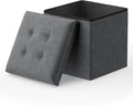 MoNiBloom 15 Inches Storage Ottoman Cube, Folding Square Foot Rest Stool, Small Ottoman Footrest with Storage for Living Room, Bedroom, Entryway, Dark Gray