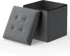 MoNiBloom 15 Inches Storage Ottoman Cube, Folding Square Foot Rest Stool, Small Ottoman Footrest with Storage for Living Room, Bedroom, Entryway, Dark Gray