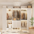 Aheaplus Closet System with 3 Drawers, 5 Hanging Rods & Corner Tower, Corner Closet System with Hanging, 88.8" U-Shaped Walk-In Wardrobe Organizer, 2000+ lbs Capacity, Set of 3,White