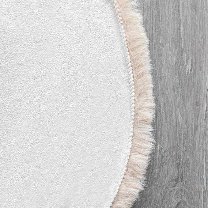 Light Brown Beige Washable Shaggy Round Rug 5ft Faux Rabbit Fur Rugs for Living Room Circle Nursery Rug for Bedroom Girl Room Décor