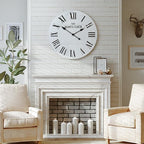 ARTPOWER Large Farmhouse Wall Clock, 24” Shiplap Wall Clock with Roman Numeral, Nearly Non-Ticking, Round Wall Clocks for Living Room Decor, Office, Bedroom, Entrance, White