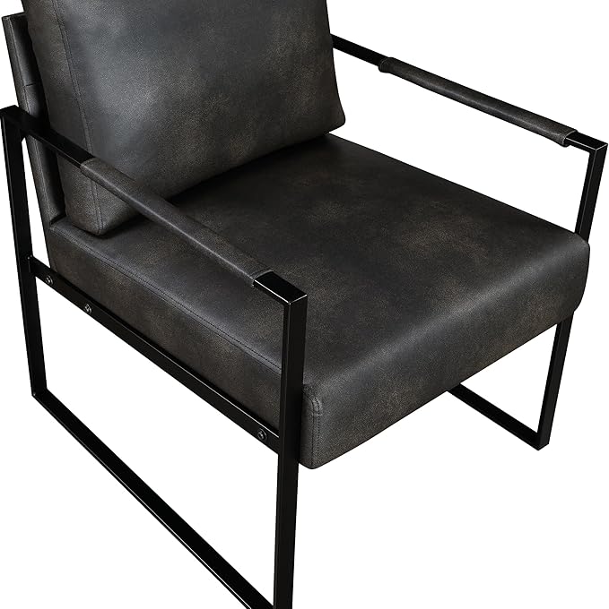 Lexicon Modern Accent Chair, Faux Leather Upholstered Living Room Chair With Wrapped Armrests,Arm Chair With Black Metal Frame,Comfy Single Chair For Living Room/Bedroom/Reading Room/Office,Dark Brown