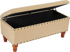 HomePop Large Rectangle Storage Bench with Nail Head Trim - Tan Linen
