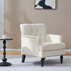 KEIKI Tufted Upholstered Accent Chair for Bedroom and Living Room, Button Tufted Club Chair with Corduroy Fabric, Fixed High Backrest, Rolled Arms and Studded Trim, Mid-Century Modern Reading Chair