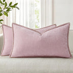 decorUhome Spring Chenille Soft Cozy Throw Pillow Covers 12x20 Set of 2 Modern Farmhouse Boho Velvet Decorative Pillow Cases with Stitched Edge for Couch Sofa Bed Home Valentines Decor, Blush Pink