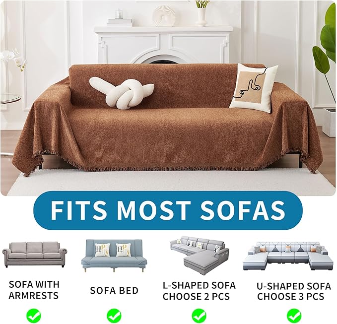 HAOMAIJIA Non Slip Couch Cover Sofa Covers for 2 Cushion Couch Washable sectional Couch Covers for Dogs pet Furniture Protector Couch Cover Blanket for Living Room (Brown, 71"x102")