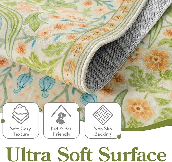 Moynesa Floral Washable Rugs, 8x10 Area Rug for Living Room, Soft Large Boho Bedroom Rugs, Flower Non Slip Ultra Thin Botanical Carpet for Dining Room Nursery Office, Spring