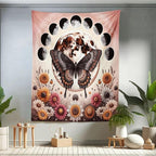 Ambesonne Boho Tapestry Twin Size, Springtime Butterfly Art with Delicate Floral Garden and Dreamy Moon Circle, Wall Hanging Bedspread Bed Cover Wall Decor, 68" X 88", Pale Ruby Dark Taupe