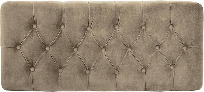 Homepop Home Decor | Tufted Ainsley Button Storage Ottoman Bench with Hinged Lid | Ottoman Bench with Storage for Living Room & Bedroom,Fawn Velvet