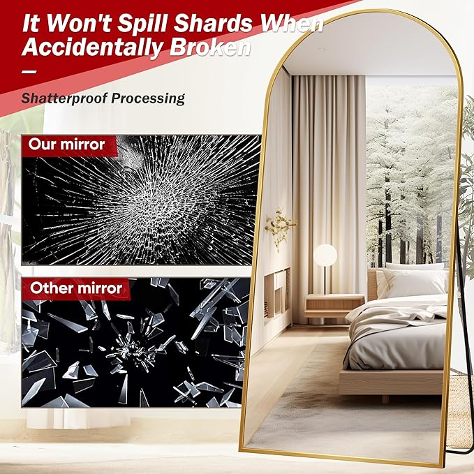 Suidia Arched Full Length Mirror, 76"x34" Floor Mirror Freestanding, Floor Standing Full Body Mirror with Stand for Bedroom, Hanging Leaning Mounted for Living Room Cloakroom, Gold