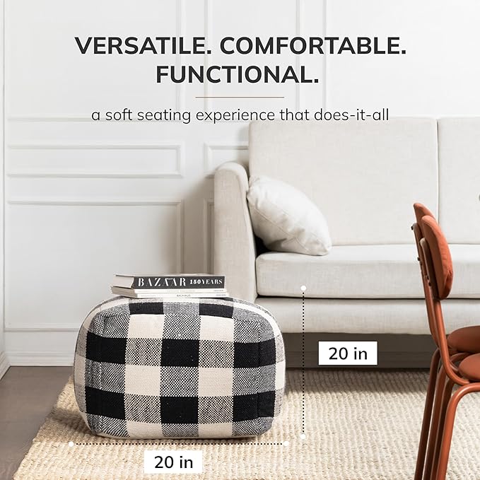 Anji Mountain Artisan Crafted Cotton Blend Pouf Ottoman | Versatile Floor Seating & Footstool for Living Room | Modern Boho Home Décor Accent | Filled Pouffe