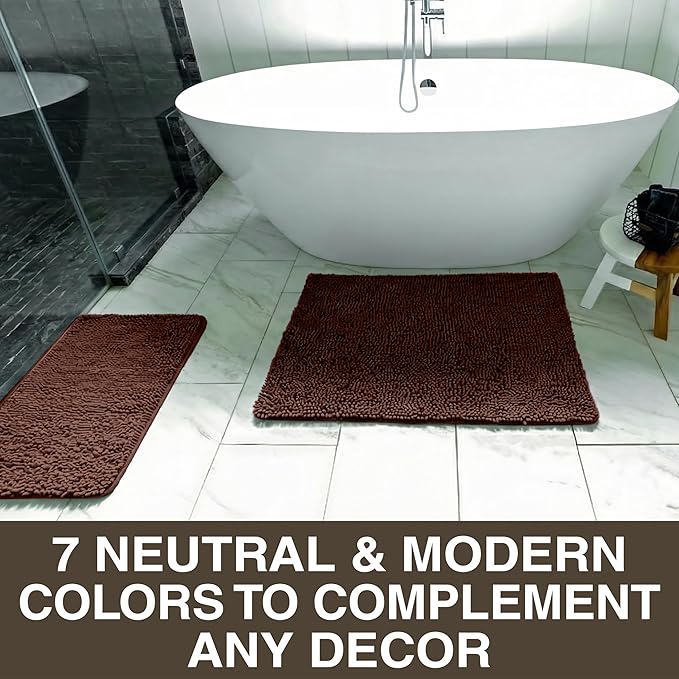 Neater Home Plush Bathroom Rugs 36x24 Thick Chenille Quick Dry Microfiber Absorbent Bath Mat, Soft Bath Rugs, Machine Washable Bathroom Floor Mat for Tub Shower Sink, Home Decor Accessories, Brown