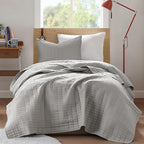 Comfort Spaces Kienna Quilt Set- Double Sided Stitching Design Summer Blanket, Lightweight, Soft, All Season Bedding Layer, Matching Sham, Grey, Coverlet Twin/Twin XL(66"x90") 2 Piece