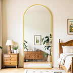 Full Length Mirror, 76"x34" Oversized Floor Mirror Freestanding, Full Body Mirror Floor Standing Mirrors with Stand, Hanging Mounted Mirrors for Bedroom Living Room, Gold, Arched Style