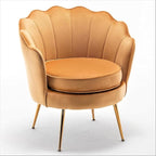 Velvet Barrel Accent Chair with Scalloped Silhouette and Gold Metal Legs, Decorative Piece Suitable for Traditional, Modern, and Contemporary Spaces, Mustard Yellow